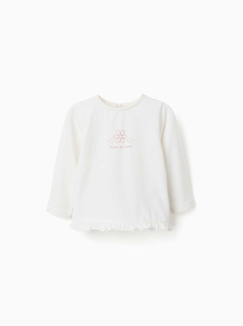 T-shirt en coton à manches longues avec ourlet volanté - Kiabi