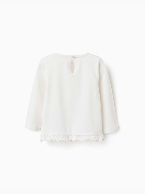 T-shirt en coton à manches longues avec ourlet volanté - Kiabi