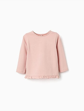 T-shirt en coton à manches longues avec ourlet volanté
