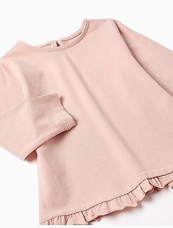T-shirt en coton à manches longues avec ourlet volanté