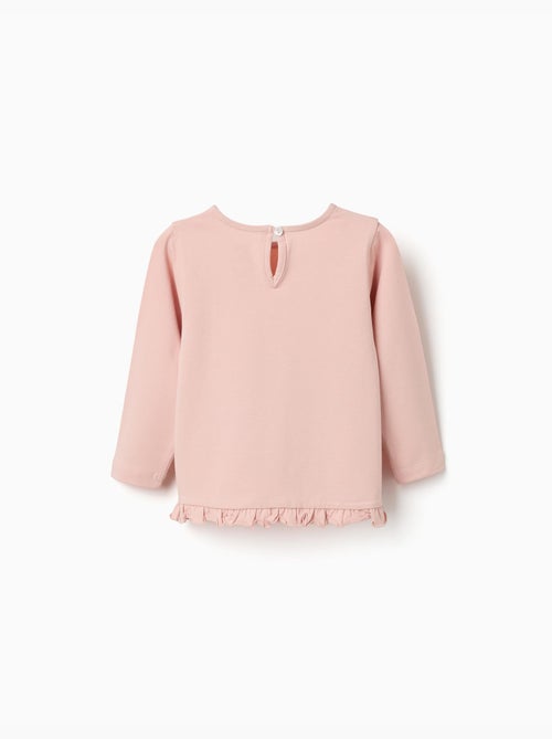 T-shirt en coton à manches longues avec ourlet volanté - Kiabi