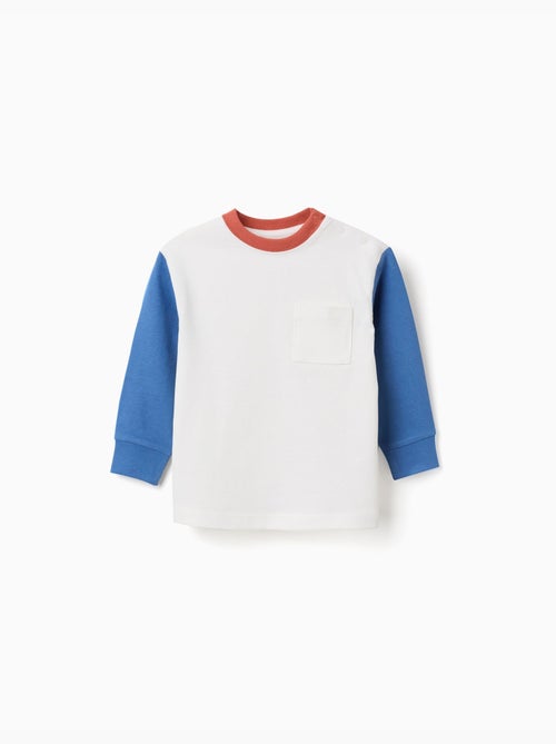 T-shirt en coton à manches longues avec poche - Kiabi