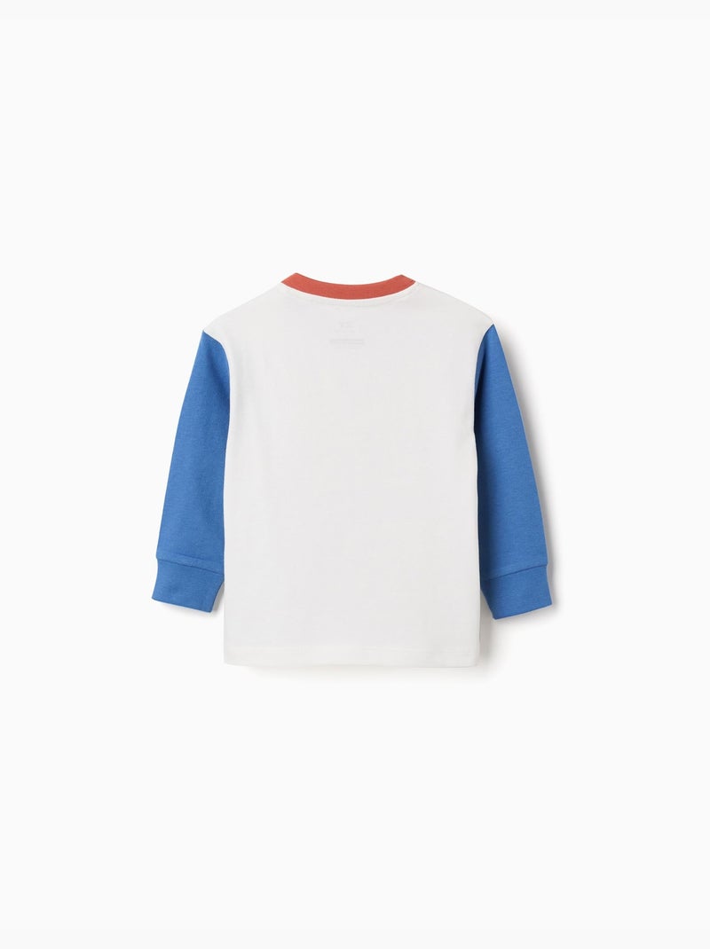 T-shirt en coton à manches longues avec poche Bleu Bleu - Kiabi