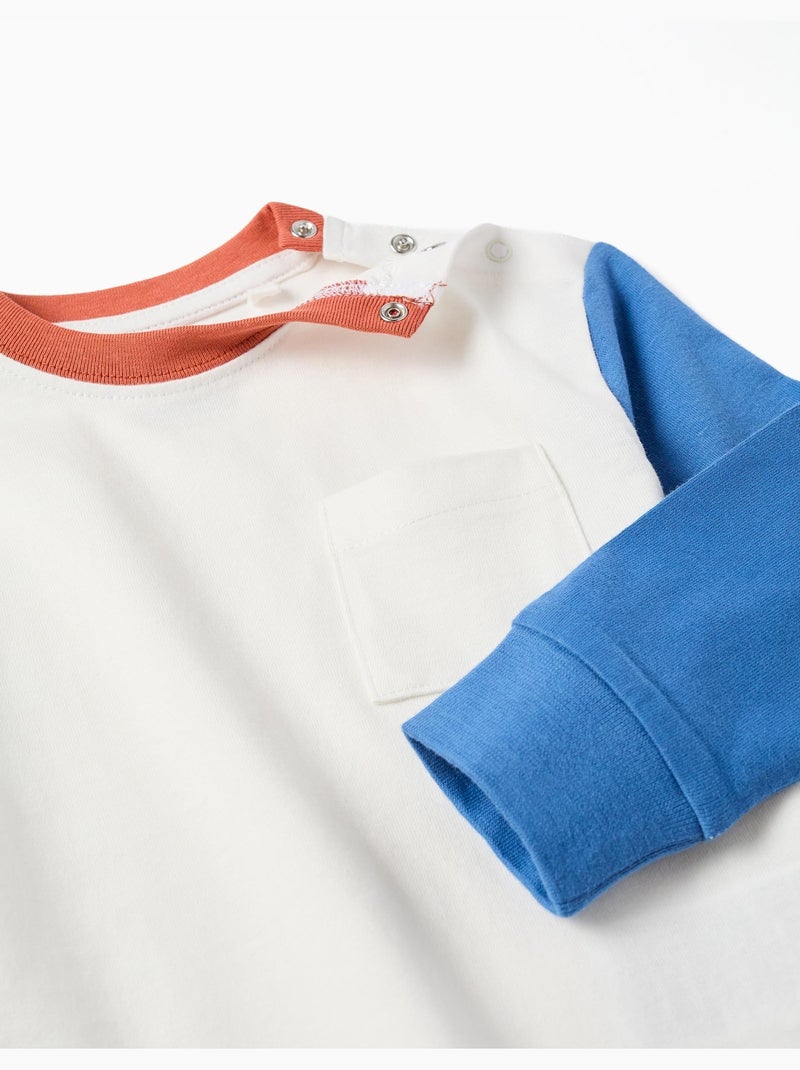 T-shirt en coton à manches longues avec poche Bleu Bleu - Kiabi