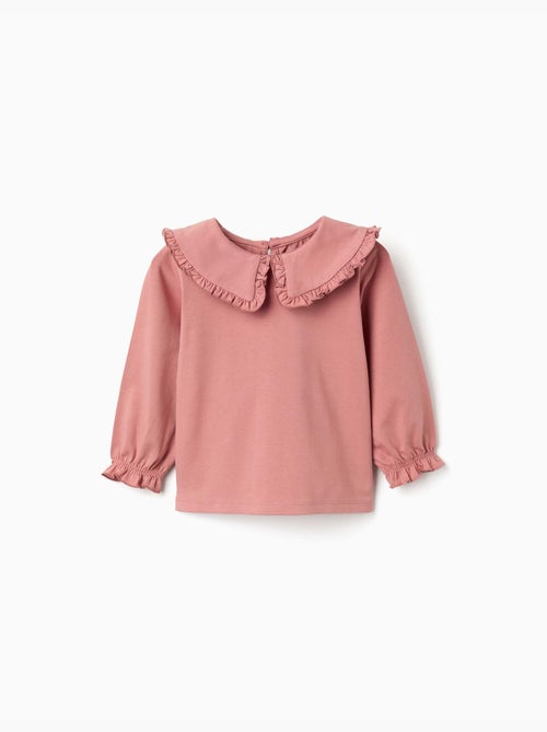 T-shirt en coton à manches longues avec volants - Kiabi