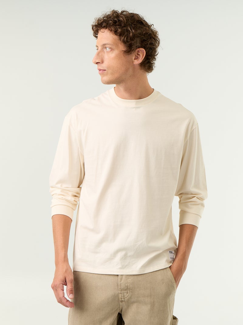 T-shirt en coton à manches longues et col rond Blanc - Kiabi