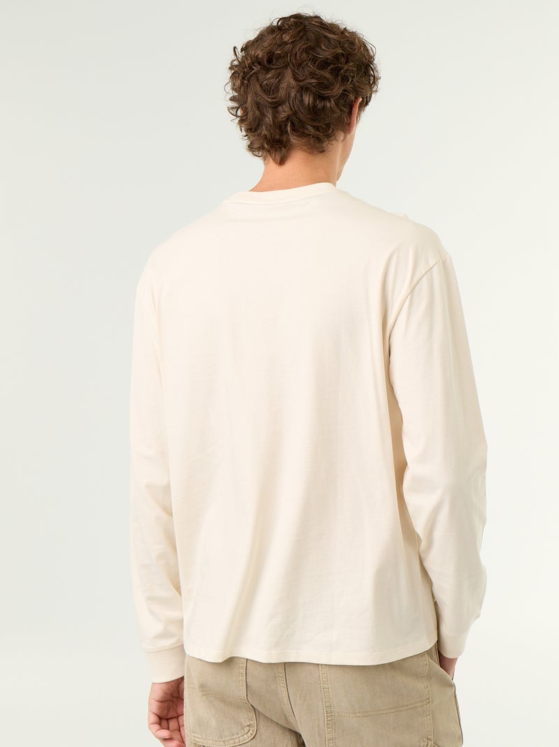 T-shirt en coton à manches longues et col rond Blanc - Kiabi
