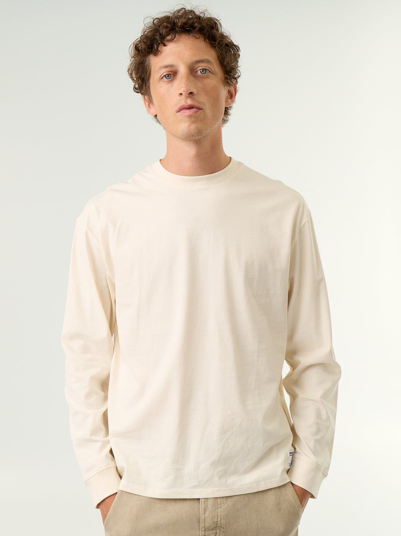 T-shirt en coton à manches longues et col rond Blanc - Kiabi
