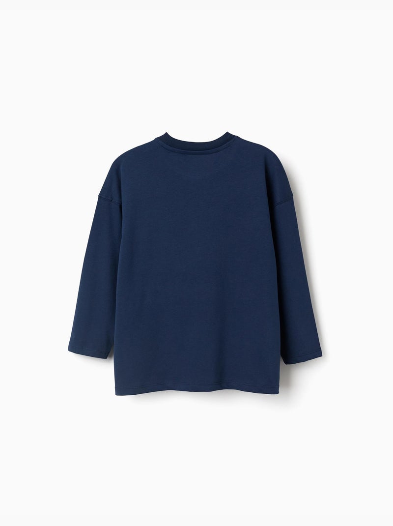 T-shirt en coton à manches longues et imprimé Avengers Bleu foncé - Kiabi