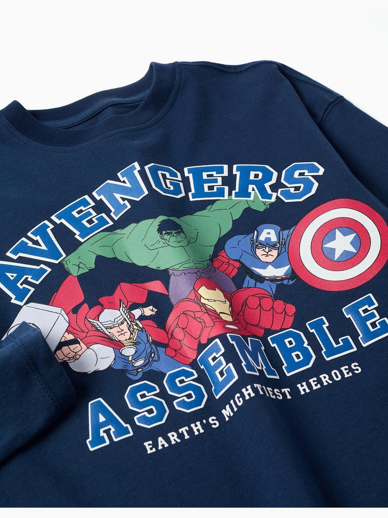 T-shirt en coton à manches longues et imprimé Avengers Bleu foncé - Kiabi