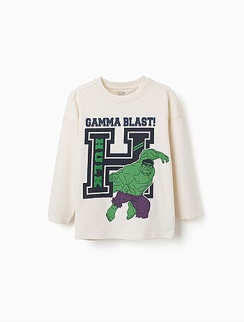 T-shirt en coton à manches longues et imprimé Hulk en relief