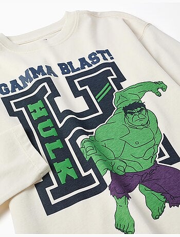 T-shirt en coton à manches longues et imprimé Hulk en relief