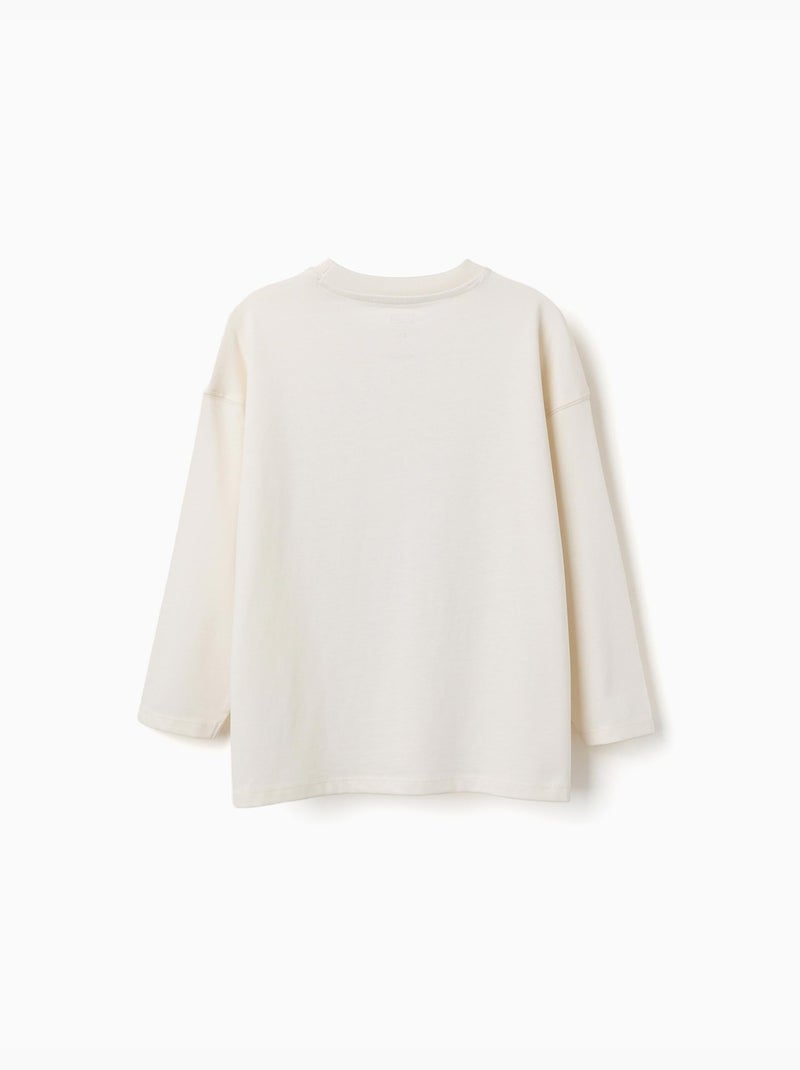T-shirt en coton à manches longues et imprimé Hulk en relief Blanc - Kiabi