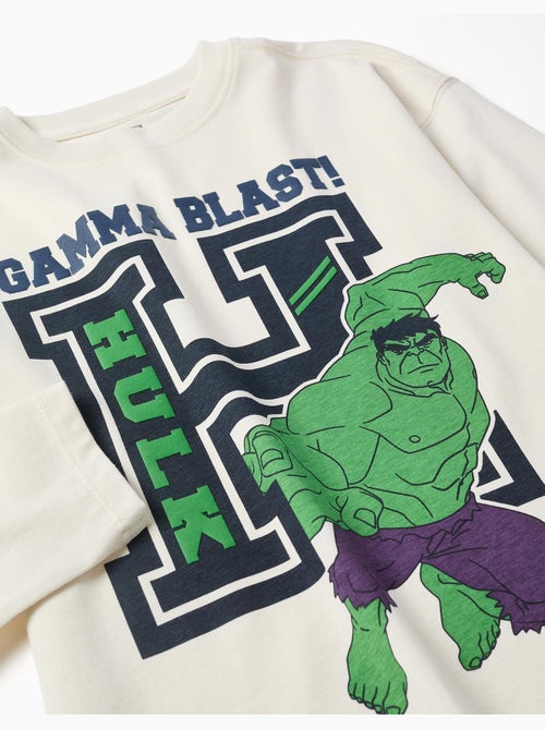 T-shirt en coton à manches longues et imprimé Hulk en relief - Kiabi