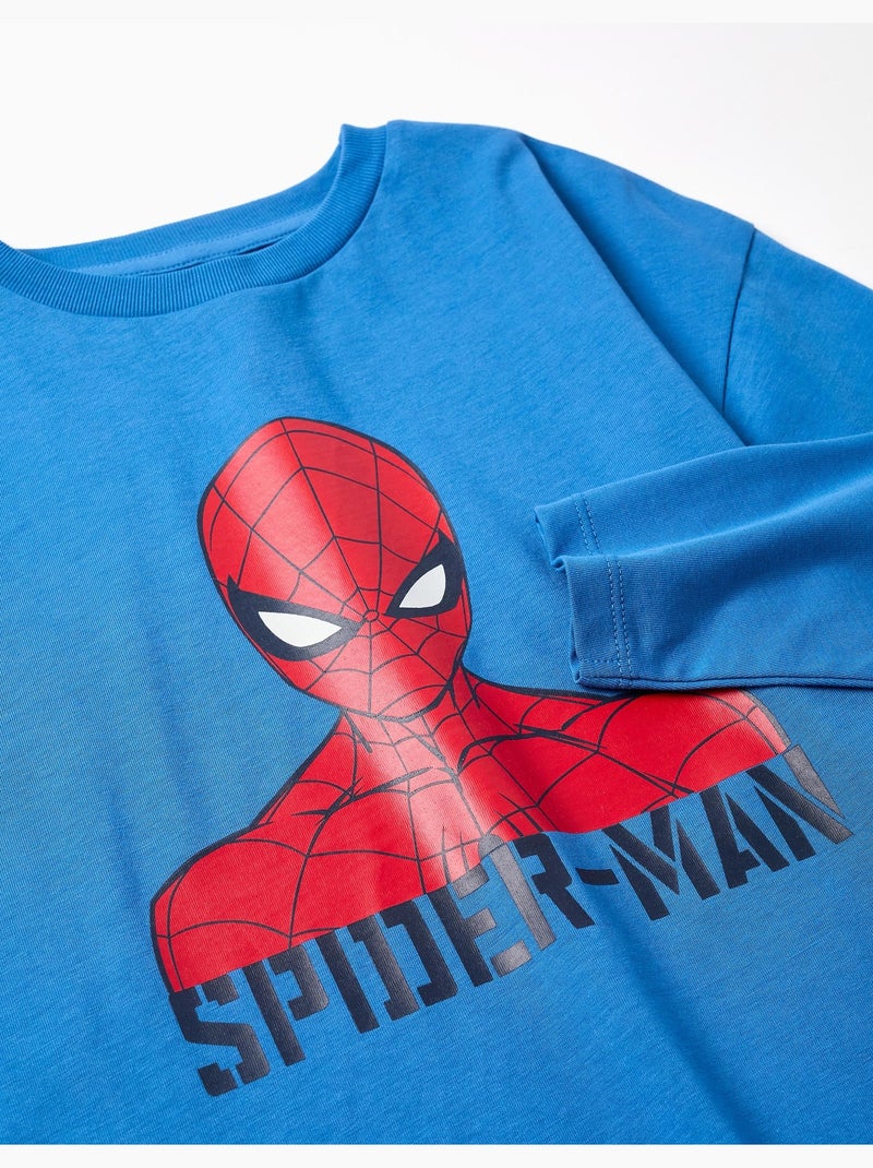 T-shirt en coton à manches longues et imprimé Spider-Man Bleu Bleu - Kiabi