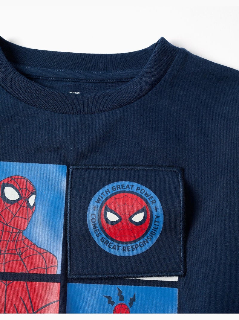 T-shirt en coton à manches longues et imprimé Spider-Man Bleu foncé - Kiabi