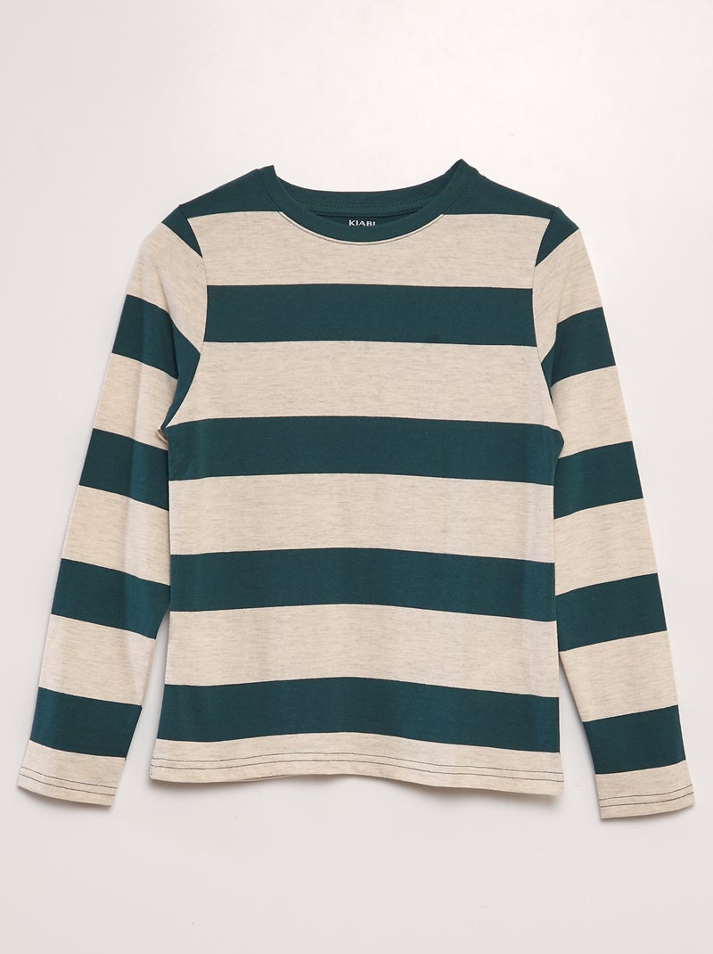 T-shirt en coton à rayures Vert - Kiabi