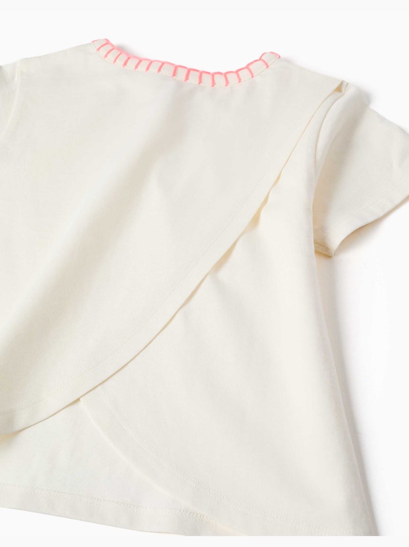 T-shirt en coton avec col brodé Beige clair - Kiabi