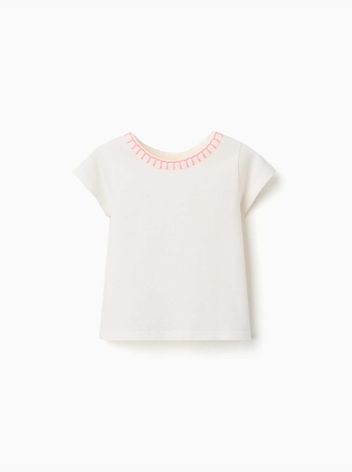 T-shirt en coton avec col brodé - Kiabi