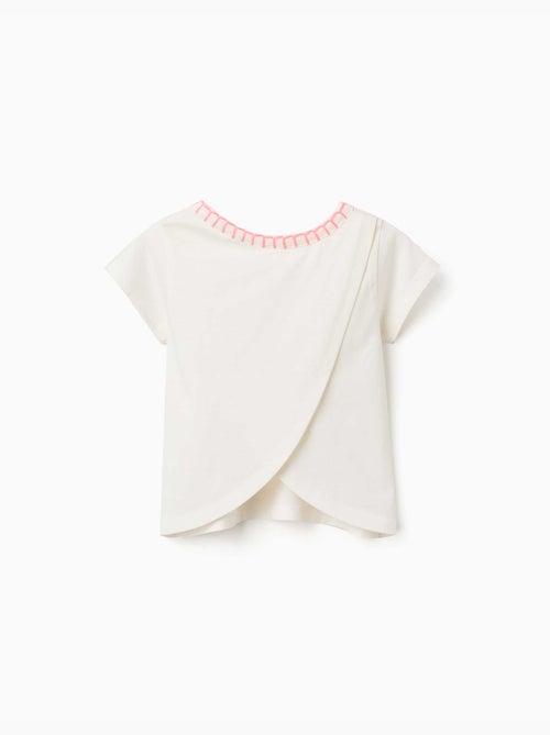 T-shirt en coton avec col brodé - Kiabi