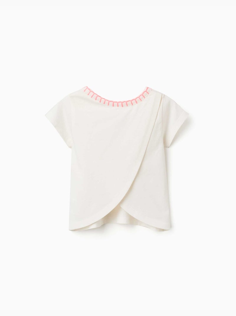 T-shirt en coton avec col brodé Beige clair - Kiabi