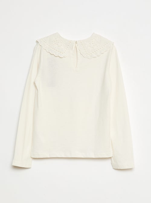 T-shirt en coton avec col brodé - Kiabi