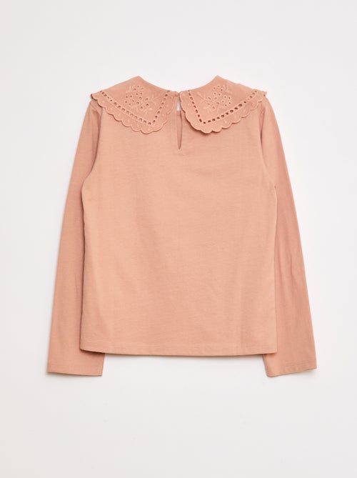 T-shirt en coton avec col brodé - Kiabi