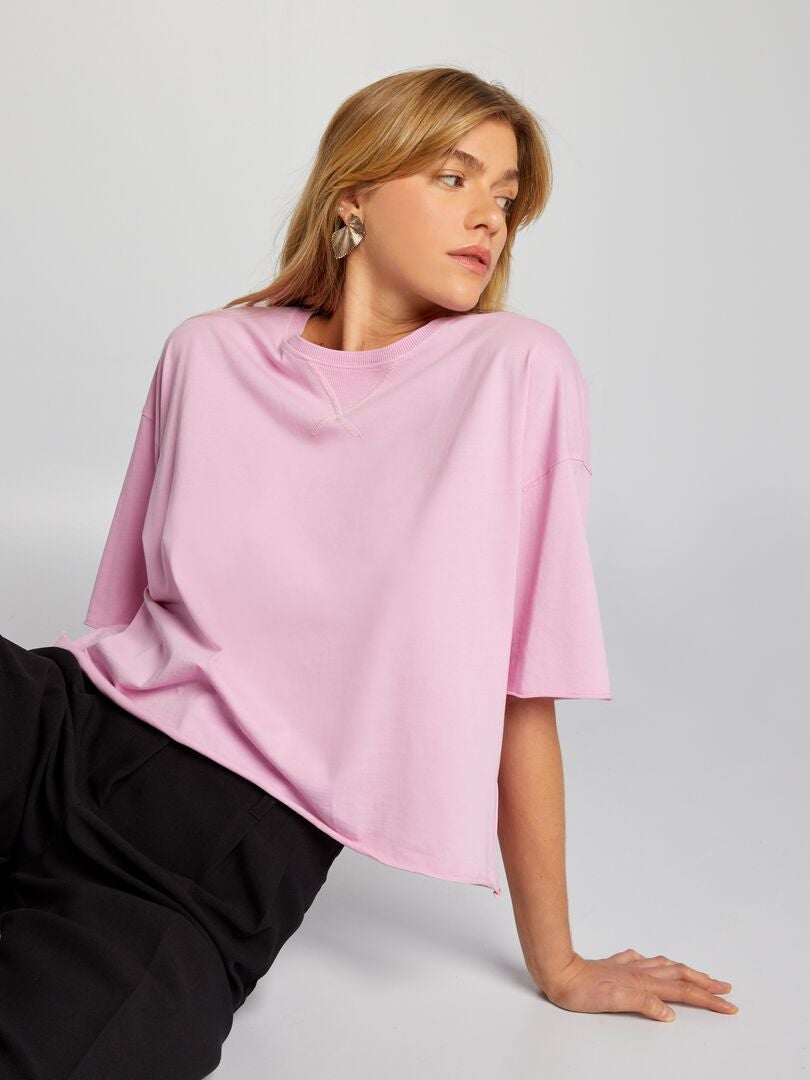 T-shirt en coton avec emmanchures descendues rose - Kiabi