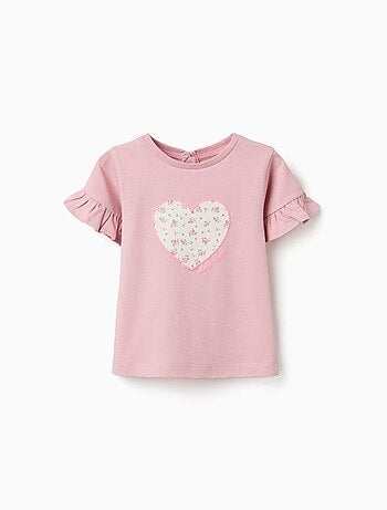 T-shirt en coton avec imprimé cœur floral