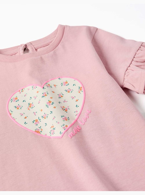 T-shirt en coton avec imprimé cœur floral - Kiabi