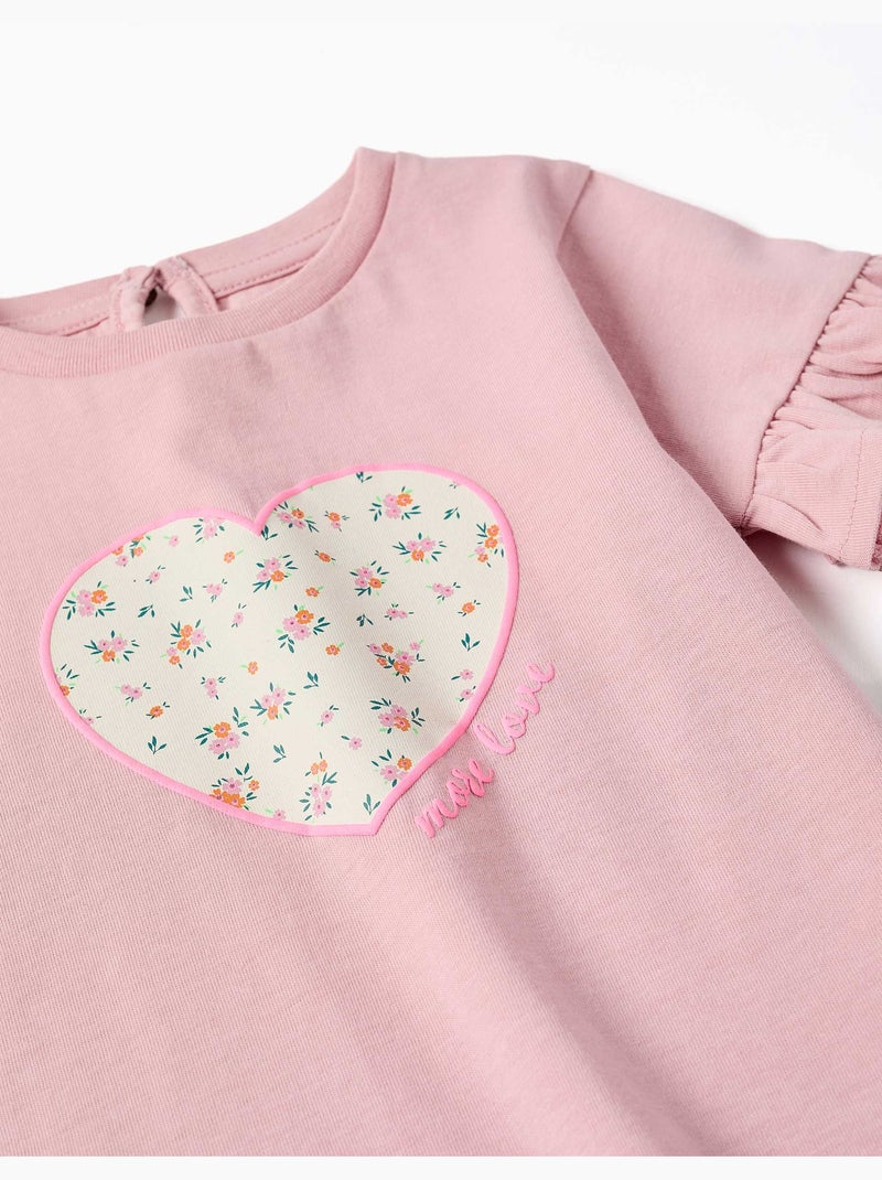 T-shirt en coton avec imprimé cœur floral Rose clair - Kiabi