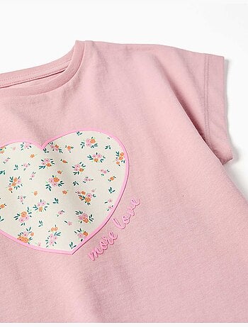 T-shirt en coton avec imprimé cœur floral
