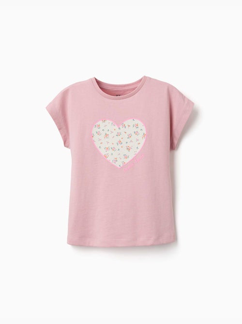 T-shirt en coton avec imprimé cœur floral - Kiabi