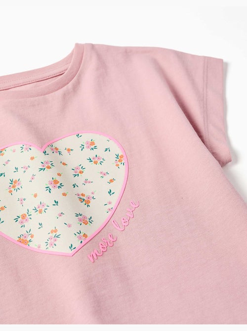 T-shirt en coton avec imprimé cœur floral - Kiabi