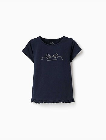 T-shirt en coton avec imprimé et ourlet à volants