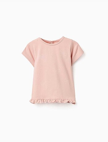 T-shirt en coton avec imprimé et ourlet à volants