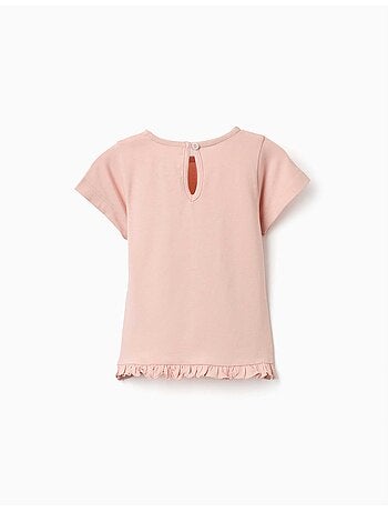 T-shirt en coton avec imprimé et ourlet à volants