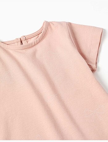 T-shirt en coton avec imprimé et ourlet à volants