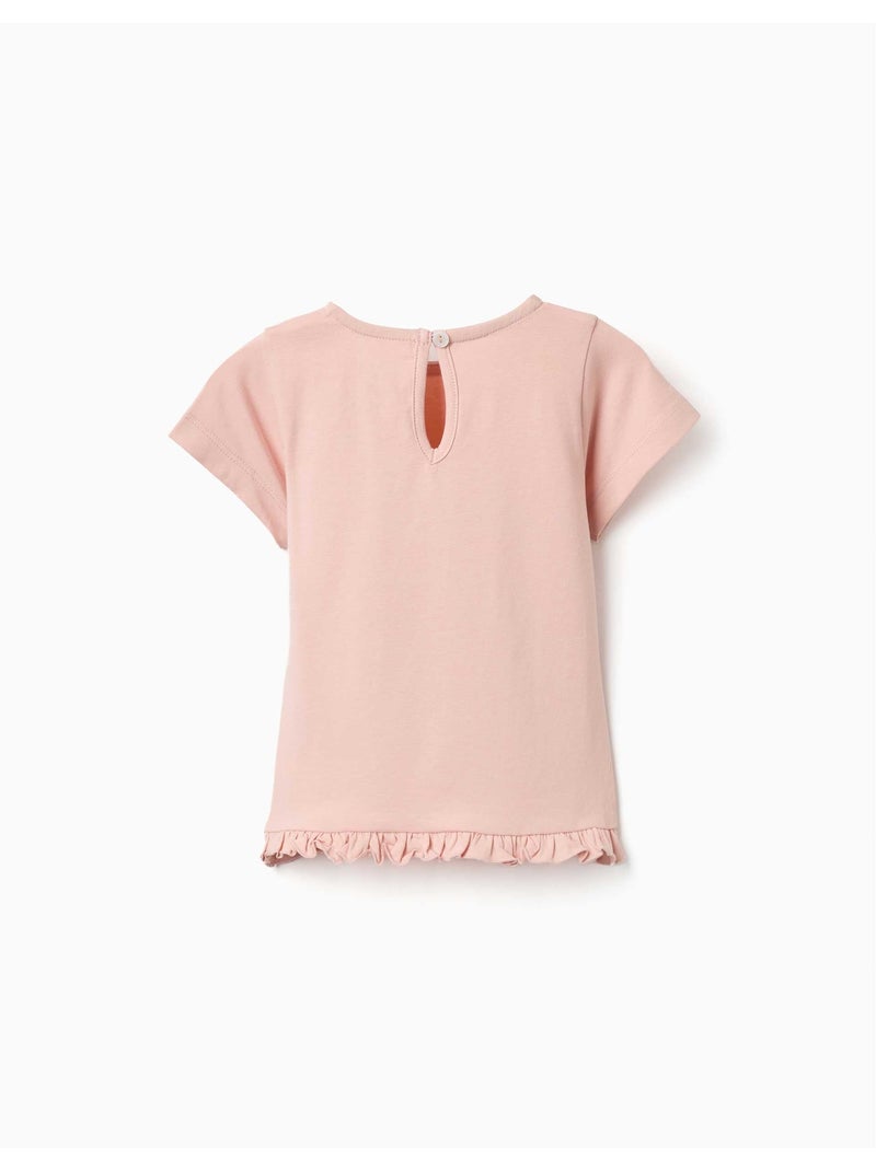 T-shirt en coton avec imprimé et ourlet à volants Rose clair - Kiabi