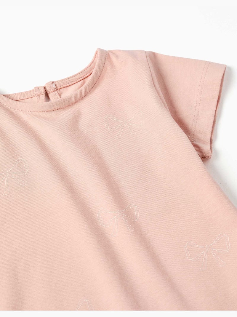 T-shirt en coton avec imprimé et ourlet à volants Rose clair - Kiabi