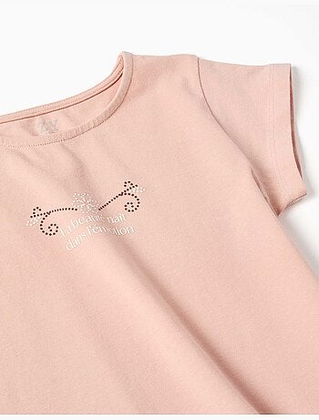 T-shirt en coton avec imprimé et ourlet à volants