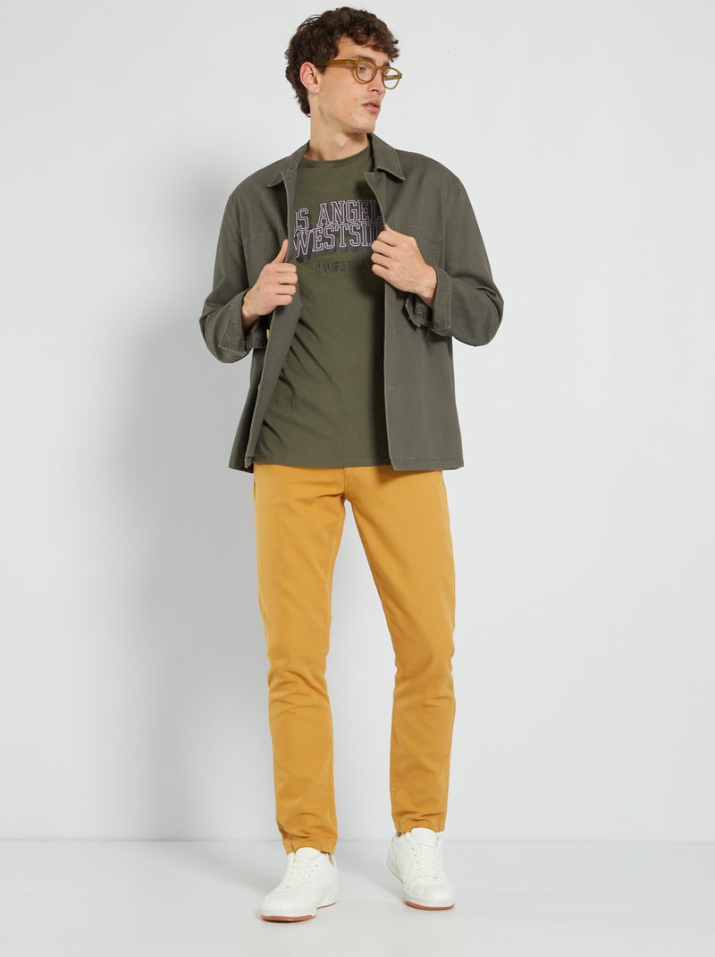 T-shirt en coton avec imprimé Kaki - Kiabi