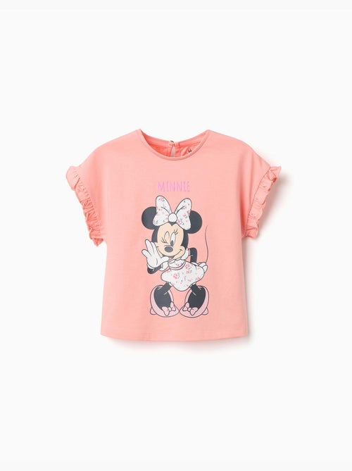 T-shirt en coton avec imprimé Minnie et volants - Kiabi