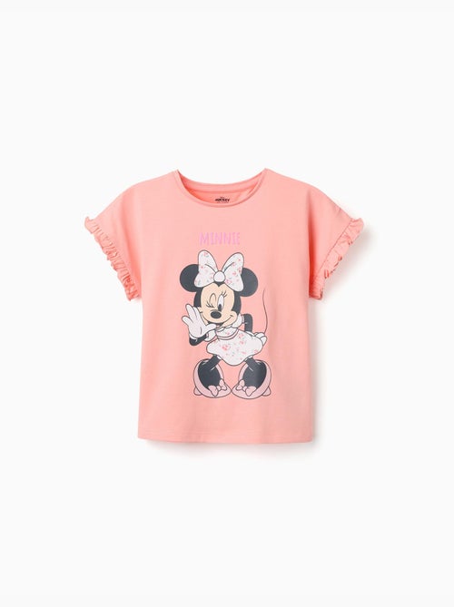 T-shirt en coton avec imprimé Minnie et volants - Kiabi