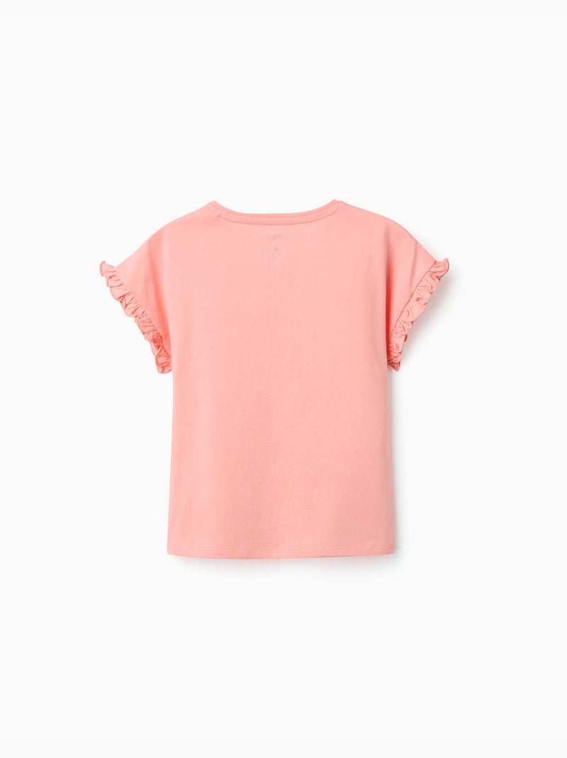 T-shirt en coton avec imprimé Minnie et volants Saumon - Kiabi