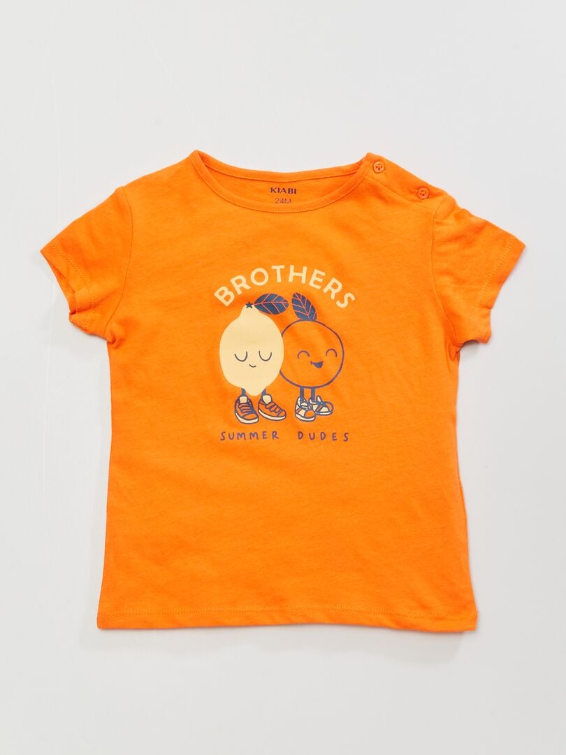 T-shirt en coton avec imprimé Orange - Kiabi
