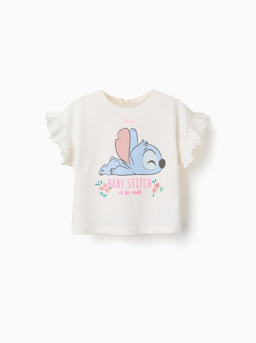 T-shirt en coton avec imprimé Stitch et volants - Kiabi