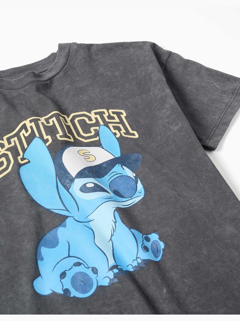 T-shirt en coton avec imprimé Stitch Gris foncé - Kiabi