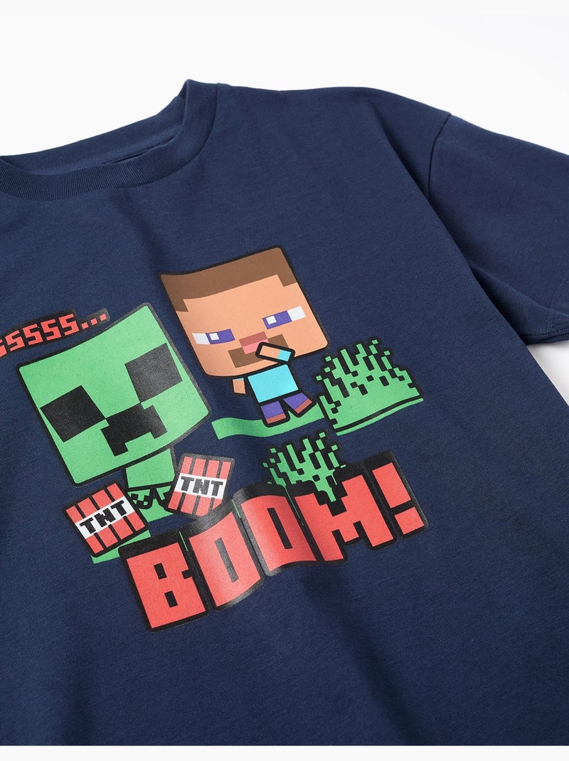 T-shirt en coton avec imprimés Minecraft Bleu foncé - Kiabi