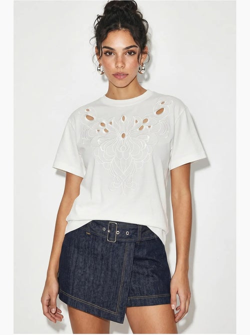 T-shirt en coton brodé à col rond lucci - Kiabi
